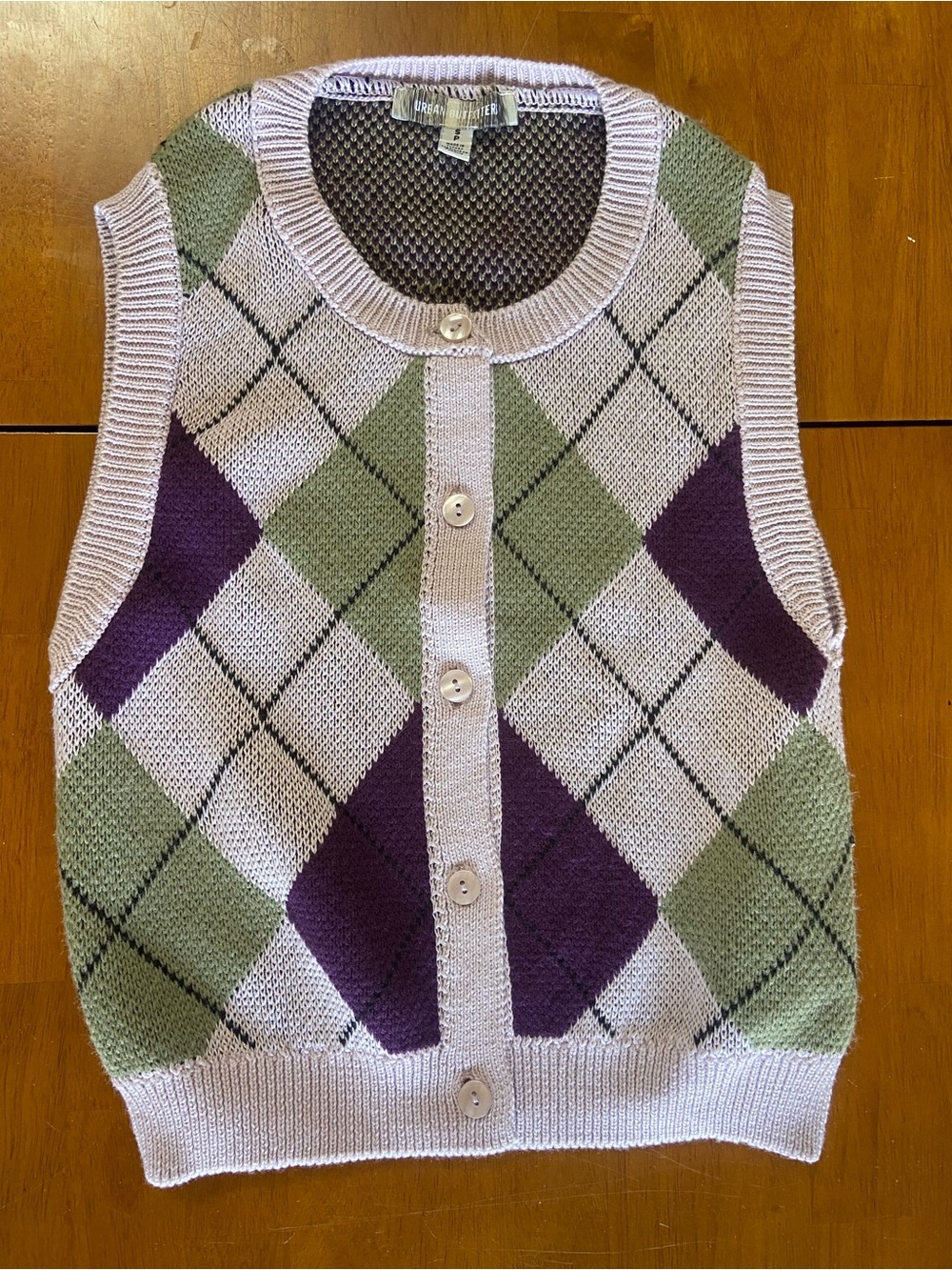 Urban Outfitters Argyle Button-Front Sweater Vest in Lavender, Sage & Plum